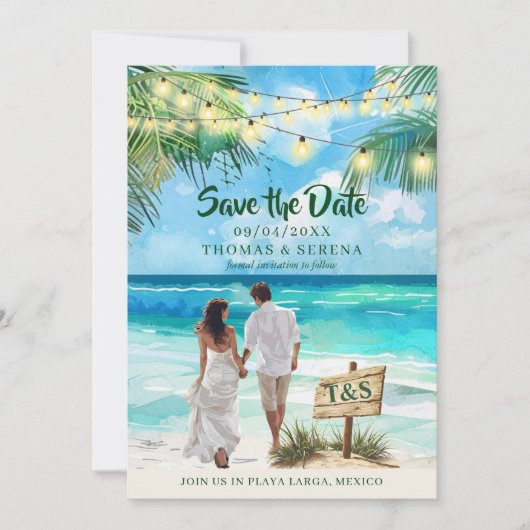 QR code Tropical Beach Bewaar de datum van bestemm Kaart (Voorkant)