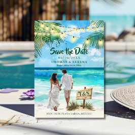 QR code Tropical Beach Bewaar de datum van bestemm Kaart