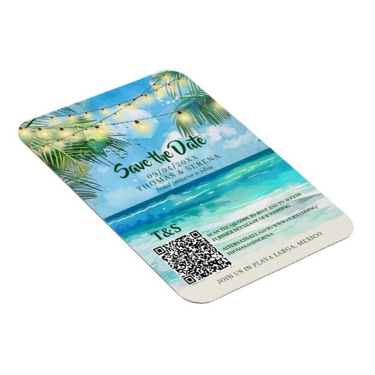 QR code Tropical Beach Bewaar de datum van bestemm Magneet (Rechterzijde)