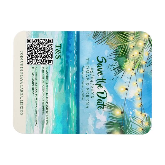 QR code Tropical Beach Bewaar de datum van bestemm Magneet (Horizontaal)