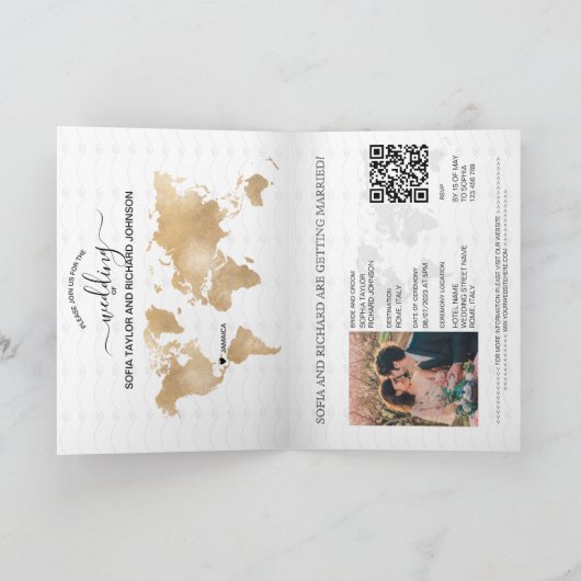 QR Code Tropical Beach Wedding Passport Wereldkaar (Binnen)
