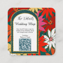 QR Code Tropical Flowers Wedding Map & Details