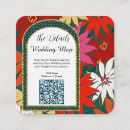 QR Code Tropical Flowers Wedding Map & Details Vierkante Visitekaartje
