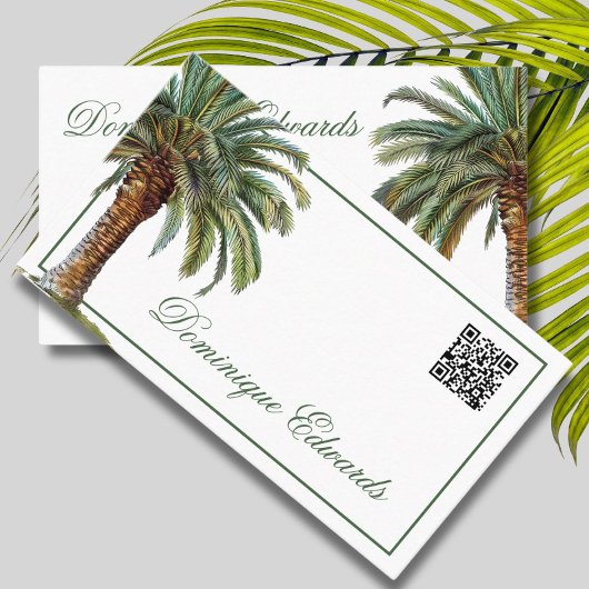 QR Code Tropical Palm Tree Green Professional Visitekaartje