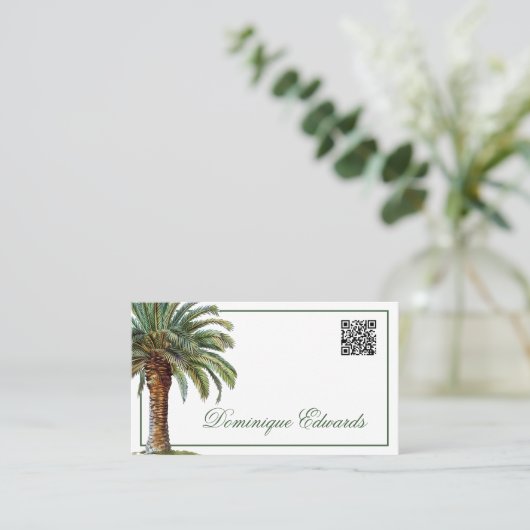 QR Code Tropical Palm Tree Green Professional Visitekaartje (Staand voorkant)