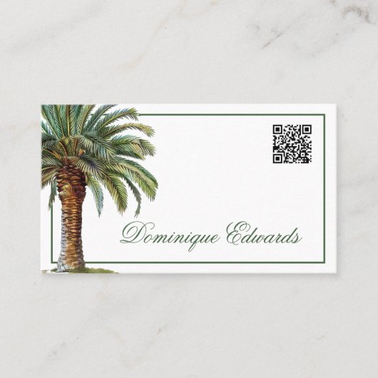 QR Code Tropical Palm Tree Green Professional Visitekaartje (Voorkant)