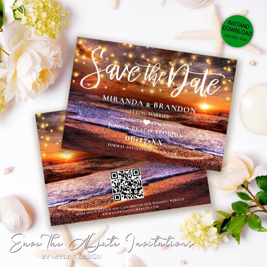 QR Code - Tropical Sunset Beach Save the Date Kaar Kaart