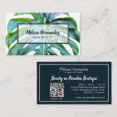 QR Code Tropisch lef Greenery Hair Stylist Beach Visitekaartje (Voorkant / Achterkant)