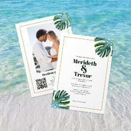 QR-code Tropisch monstera laat gouden fotobek acht Kaart