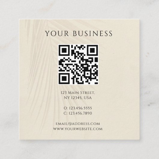 QR-code Tropisch palmvierkant Visitekaartje (Achterkant)