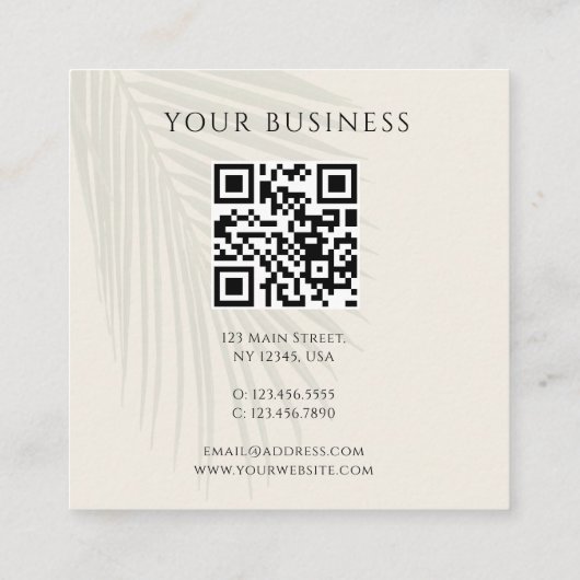 QR-code Tropisch palmvierkant Visitekaartje (Achterkant)