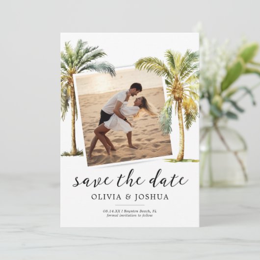 QR Code Tropisch Strand Save The Date (Staand voorkant)