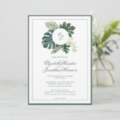 QR-code Tropische monstera orchideeën Monogram Fot Kaart (Staand voorkant)