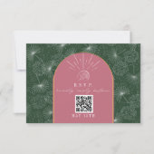 QR-code Trouw RSVP Roze Groene Tropische Palm (Voorkant)
