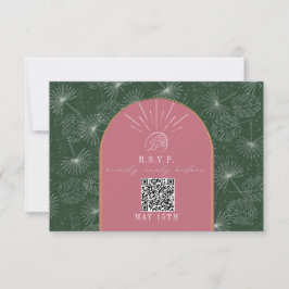 QR-code Trouw RSVP Roze Groene Tropische Palm Kaartje