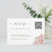 QR Code Trouwen RSVP Kaart met Roze Bloemen (Staand voorkant)