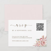 QR Code Trouwen RSVP Kaart met Roze Bloemen (Voorkant / Achterkant)