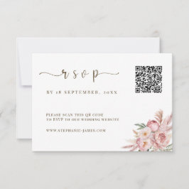 QR Code Trouwen RSVP Kaart met Roze Bloemen