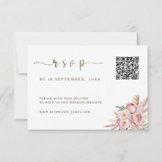 QR Code Trouwen RSVP Kaart met Roze Bloemen