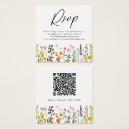 QR-code trouwkaart RSVP Wildflower bruiloft Vierkante Visitekaartjes