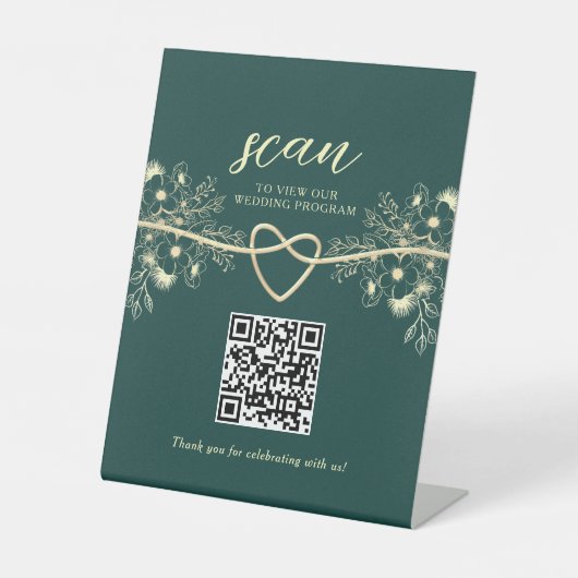 QR Code Trouwprogramma Emerald Gold Reclamebord Met Voetstuk (Voorkant)