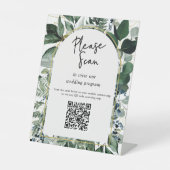 QR-code trouwprogramma Modern Botanisch Groen Reclamebord Met Voetstuk (Voorkant)