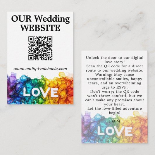 🌈 QR-code Trouwwebsite LGBTQ met liefde geschilde Informatiekaartje (Voorkant / Achterkant)