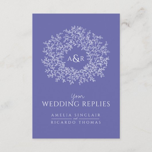 QR-code trouwwebsite monogram blauw scanantwoord Informatiekaartje (Voorkant)