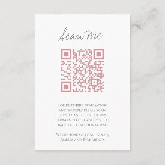 QR-code trouwwebsite monogram roze scan antwoord Informatiekaartje (Achterkant)