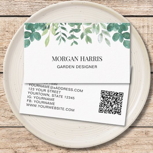 QR Code Tuinontwerper Waterkleur Groenelementen Visitekaartje