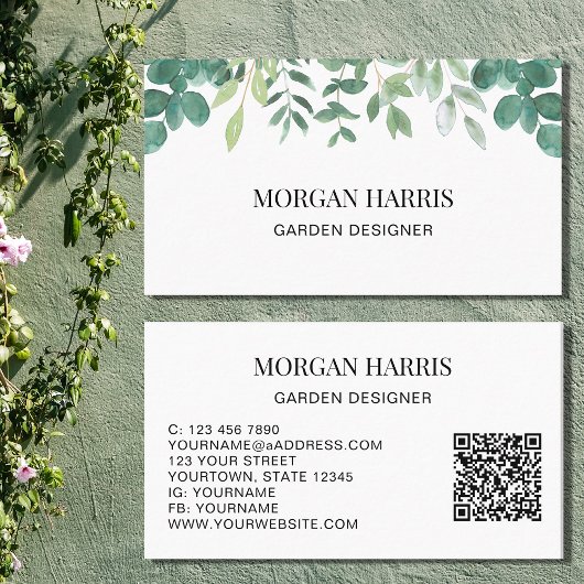 QR Code Tuinontwerper Waterverf Groen Visitekaartje