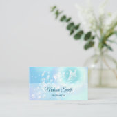 QR-code | Turquoise Blue Floral Butterfly Visitekaartje (Staand voorkant)