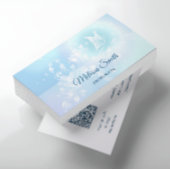 QR-code | Turquoise Blue Floral Butterfly Visitekaartje