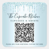 QR-code Turquoise Blue Glitter Drivers Bedrijfsnaa Vierkante Sticker (Voorkant)