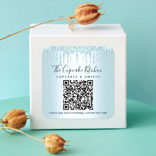 QR-code Turquoise Blue Glitter Drivers Bedrijfsnaa Vierkante Sticker
