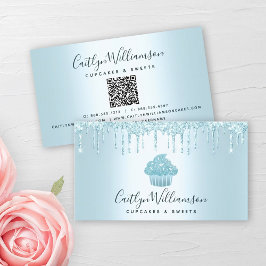 QR-code Turquoise Cupcake Drift Bakery Pastry Chef Visitekaartje