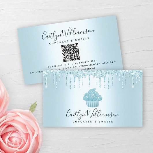 QR-code Turquoise Cupcake Drift Bakery Pastry Chef Visitekaartje