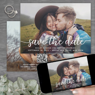 QR-code & twee foto's Eenvoudig modern schrift Huw Save The Date