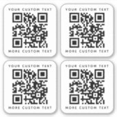 QR-code twee regels tekst boven en onder vierkant Sticker (Voorkant)