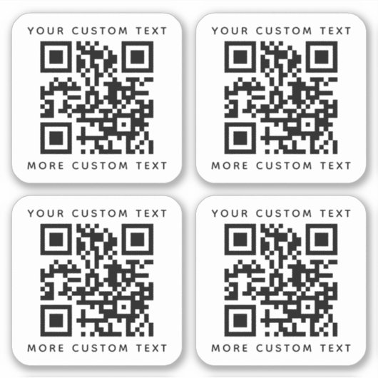 QR-code twee regels tekst boven en onder vierkant Sticker (Voorkant)