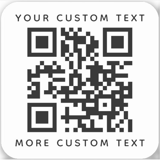 QR-code twee regels tekst boven en onder vierkant Sticker (Voorkant)