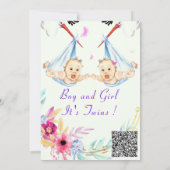 QR Code Twins Boy and Girl Baby shower Invitation (Achterkant)