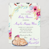 QR Code Twins Boy and Girl Baby shower Invitation (Voorkant / Achterkant)