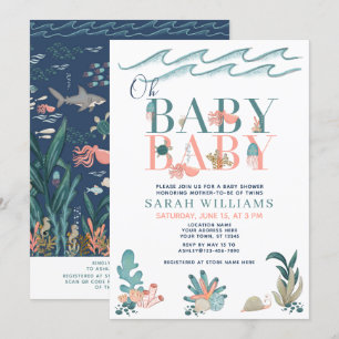 QR Code Twins Onder het Zee Oh Baby Baby shower Kaart