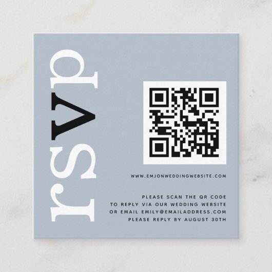 QR-code Typografie Dusty Blue Wedding Online RSVP Informatiekaartje (Voorkant)