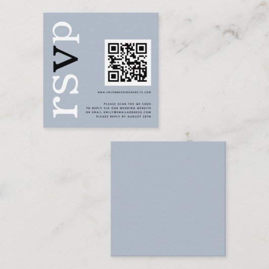 QR-code Typografie Dusty Blue Wedding Online RSVP Informatiekaartje (Voorkant / Achterkant)