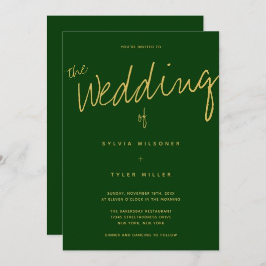 QR-code Typografie Green Wedding Kaart (Voorkant / Achterkant)