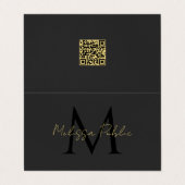 QR Code Typography Gold Text Script Zwart Gevouwen Visitekaartje (Buitenkant ongevouwen)