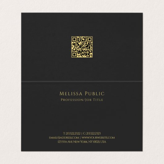 QR Code Typography Gold Text Script Zwart Gevouwen Visitekaartje (Binnenkant ongevouwen)
