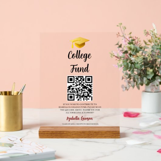 QR-code universiteitsfonds afstudeerfeest afgestud Acryl Bord (Huwelijk)